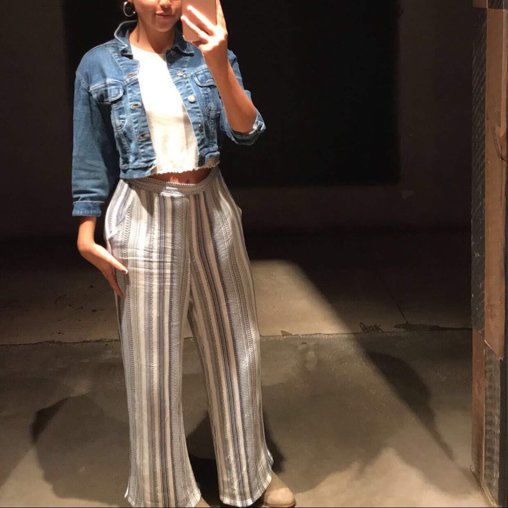 White and Blue Flowy pants